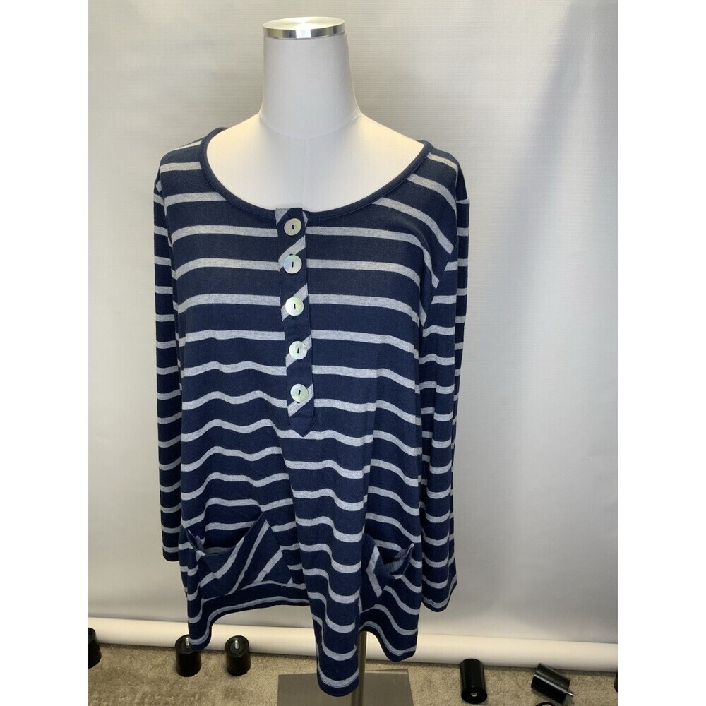 Soft Surroundings Women’s XL Navy Striped Long Sleeve Tunic Top w/Pockets